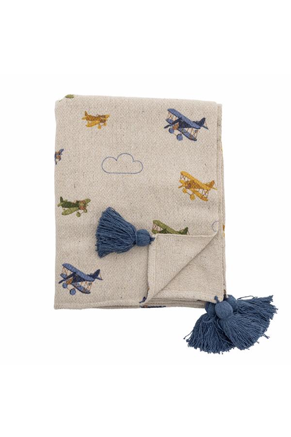 Bloomingville Mini Plane Throw, Nature, Recycled Cotton
