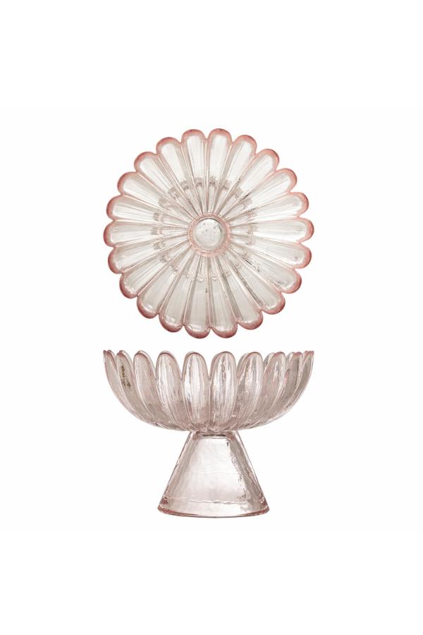 Bloomingville Nalu Pedestal Bowl, Rose, Glass