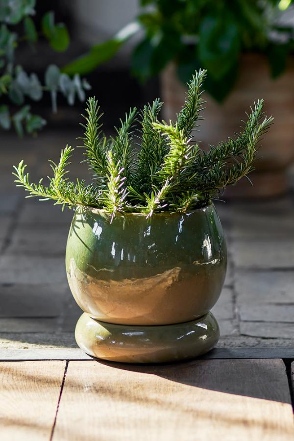 Bloomingville Imke Flowerpot w/Saucer, Green, Stoneware