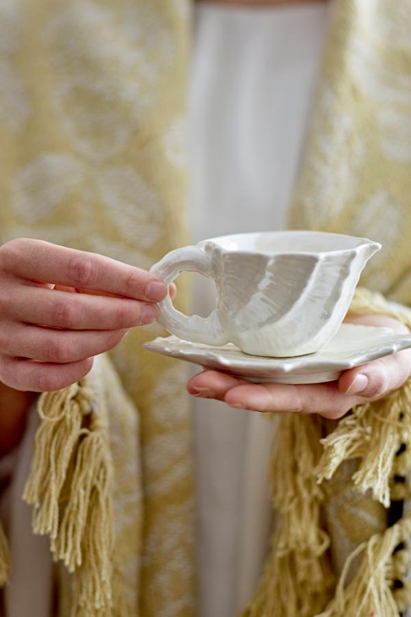 Bloomingville Shellie Cup w/Saucer, White, Stoneware