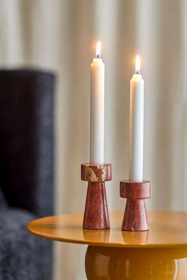 Bloomingville Anneli Candle Holder, Rose, Travertine