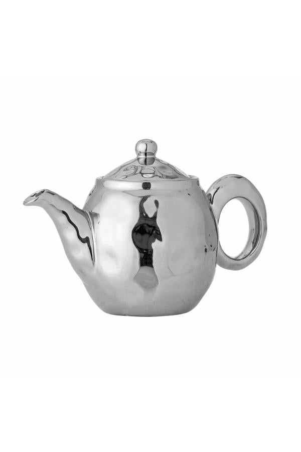 Bloomingville Shine Teapot w/Teastrainer, Silver, Stoneware