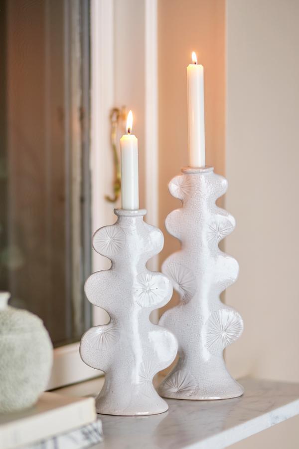 Bloomingville Cason Candle Holder, White, Stoneware