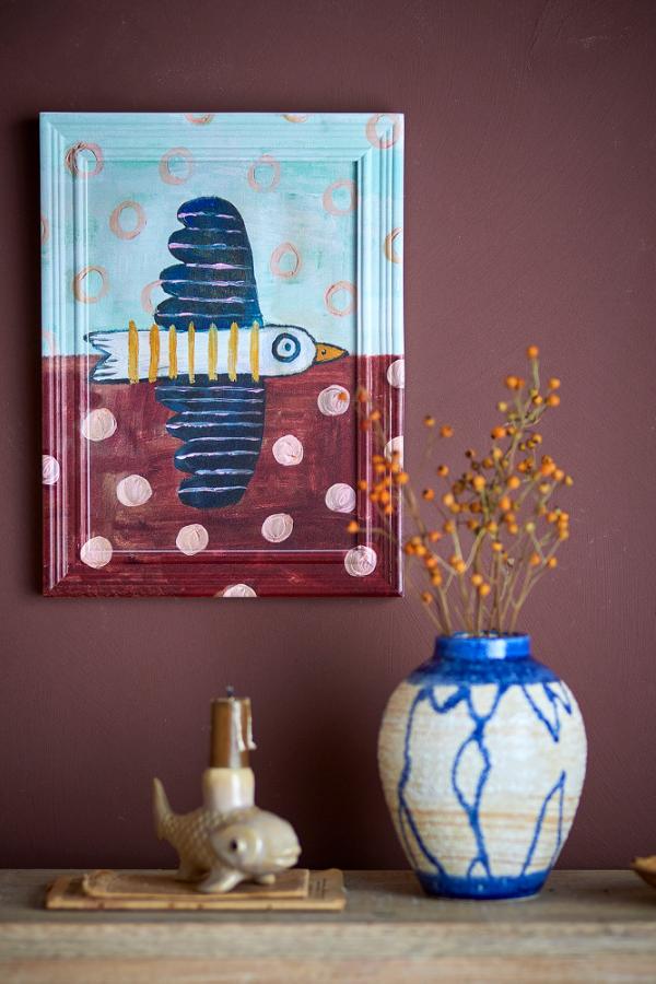 Creative Collection Brett birdy Illustration w/ Frame, Multi, Firwood