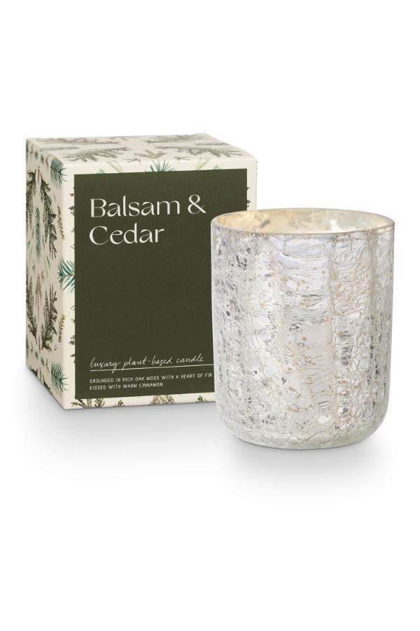 Illume Balsam & Cedar Crackle Glass Candle, Green,