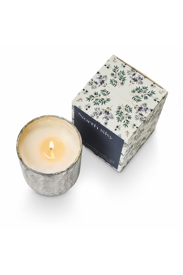 Illume North Sky Crackle Glass Candle, Silver,