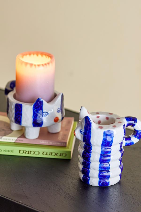 Bloomingville Caty Candle Holder, Blue, Stoneware