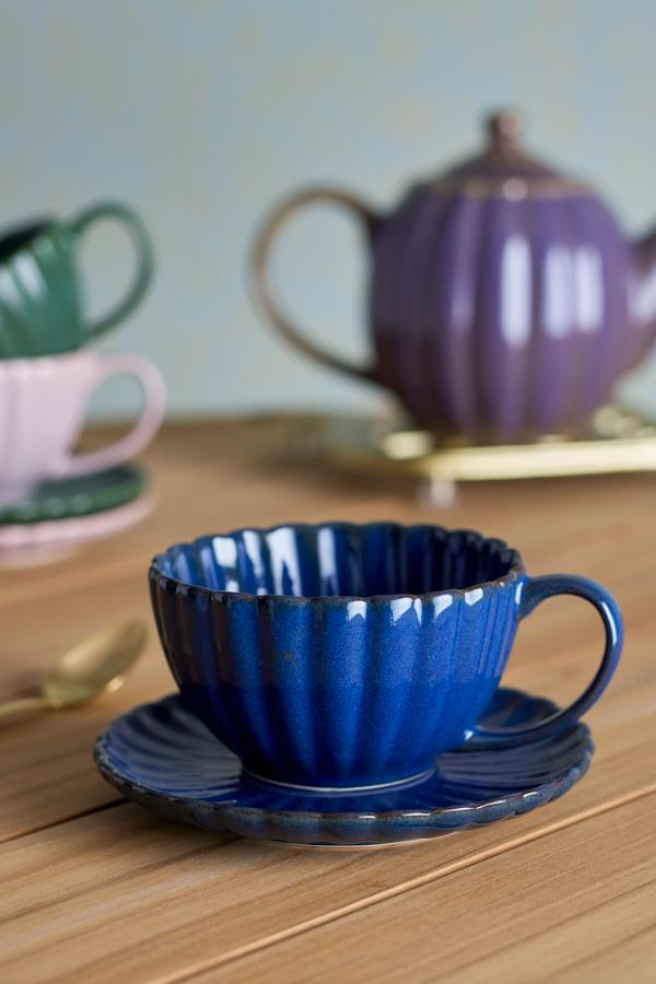 Bloomingville Latina Cup w/Saucer, Blue, Stoneware