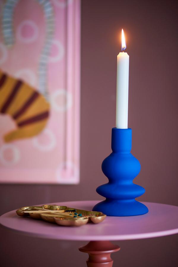 Bloomingville Thorne Candle Holder, Blue, Stoneware