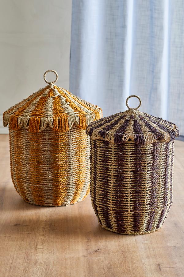 Bloomingville Mini Cikkeline Basket w/Lid, Multi, Seagrass