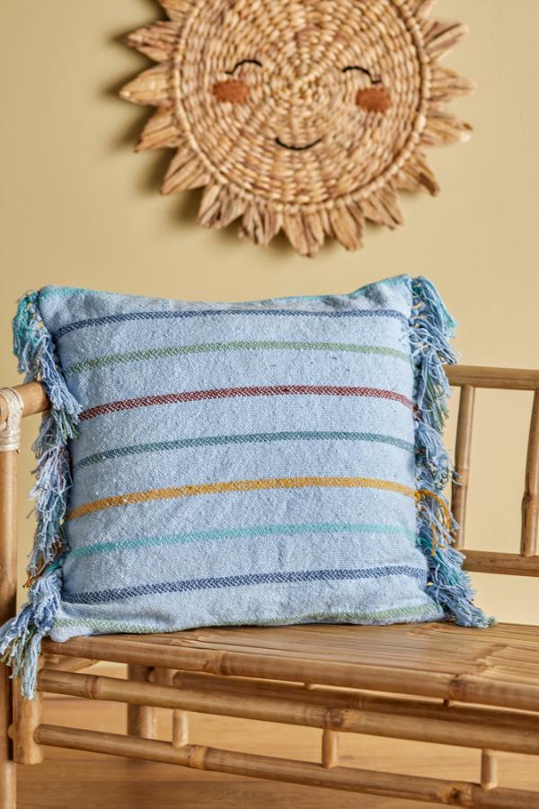 Bloomingville Mini Frey Cushion, Blue, Recycled Cotton