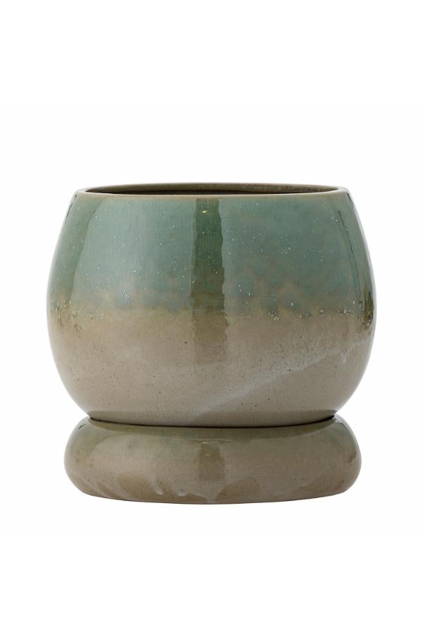 Bloomingville Imke Flowerpot w/Saucer, Green, Stoneware