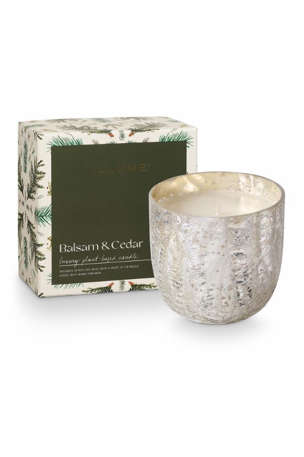 Illume Balsam & Cedar Crackle Glass Candle, Green,