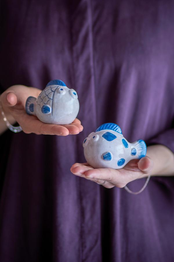 Bloomingville Fugu Salt & Pepper Shaker Set, Blue, Stoneware