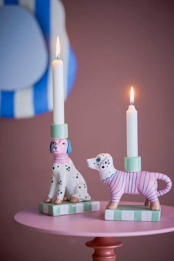 Bloomingville Doglie Candle Holder, Rose, Stoneware