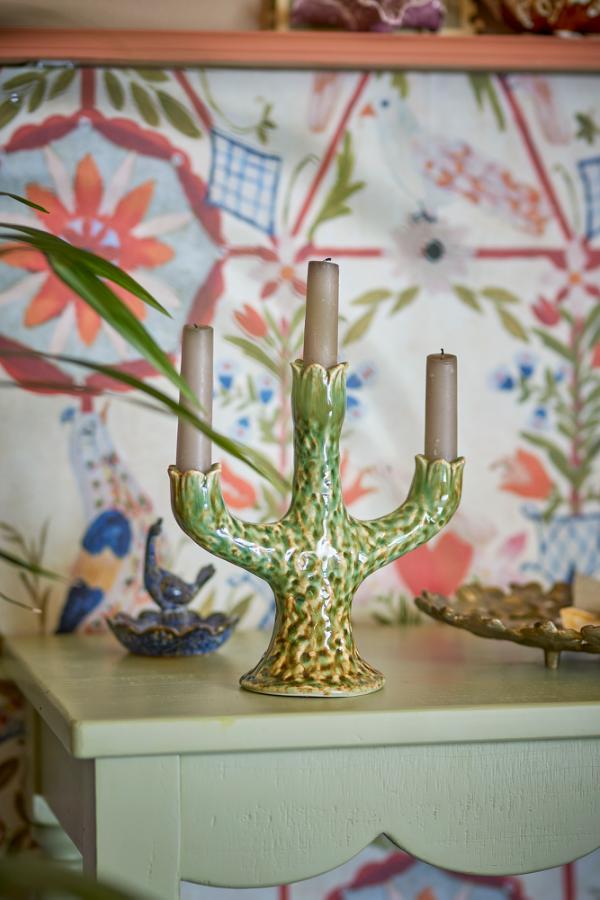 Creative Collection Cyrill Candle Holder, Green, Stoneware