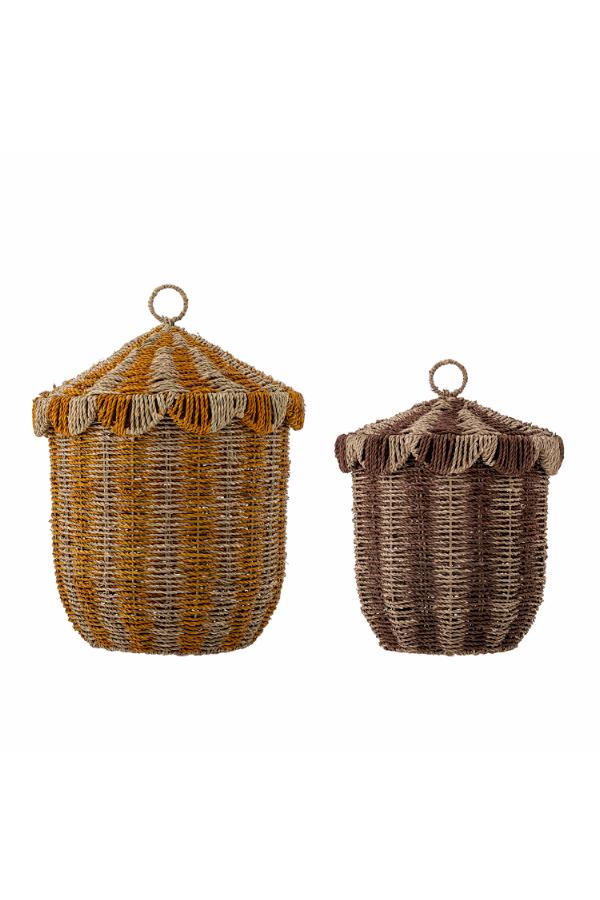 Bloomingville Mini Cikkeline Basket w/Lid, Multi, Seagrass