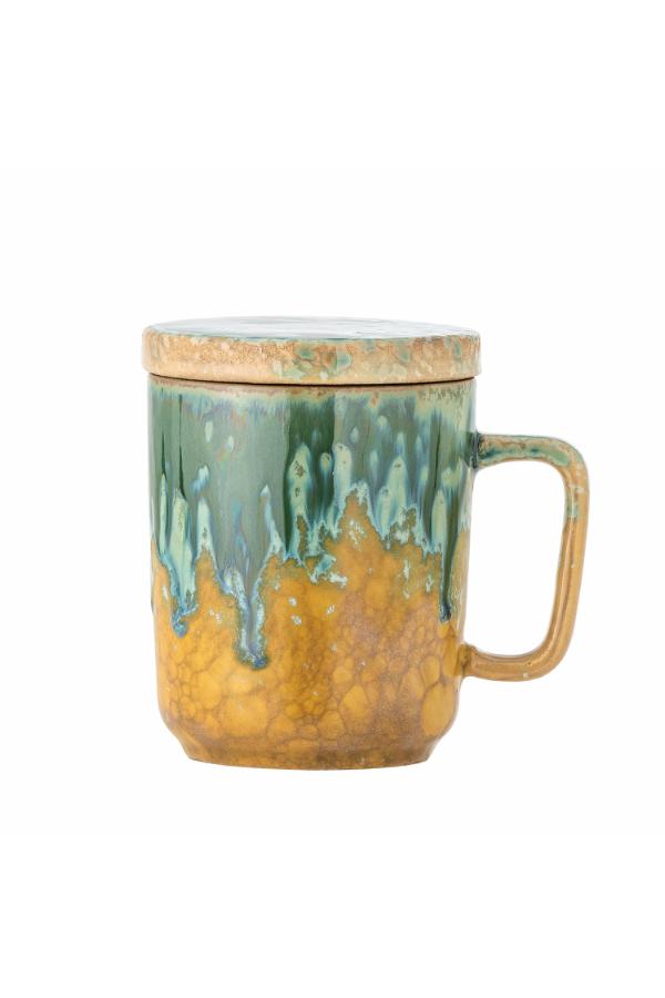 Creative Collection Yuma Mug w/Lid and Strainer, Multi, Stoneware