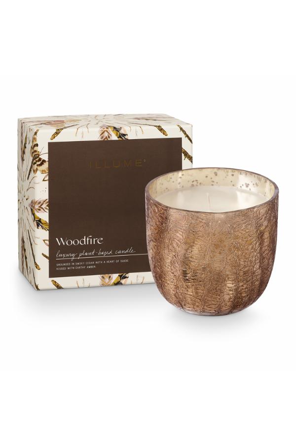Illume Woodfire Crackle Glass Candle, Brown,