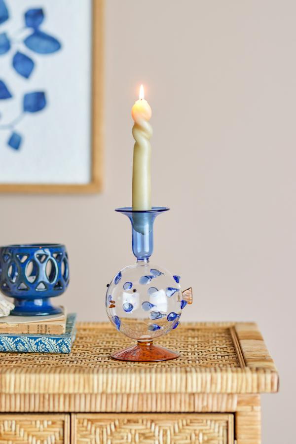 Creative Collection Phila Candle Holder, Blue, Glass