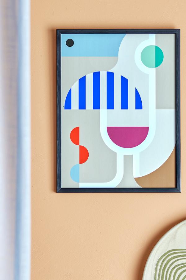 Bloomingville Wine Illustration w/ Frame, Multi, Pine