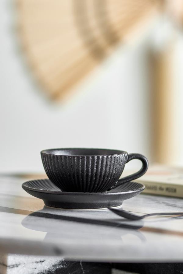Bloomingville Neri Cappuccino Cup w/Saucer, Black, Stoneware