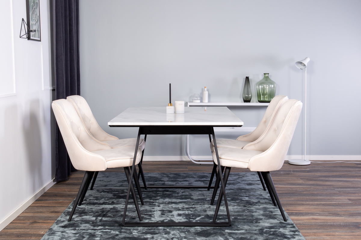 Venture Design Estelle & Velvet Deluxe Rektangulära Matbord 140 x 90 Svart + Matstolar 2-pack Beige