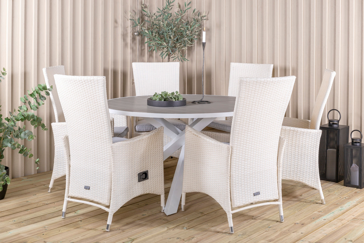 Venture Design Parma & Padova Runda Matbord ø140 Vit + Reclinerstolar Vit