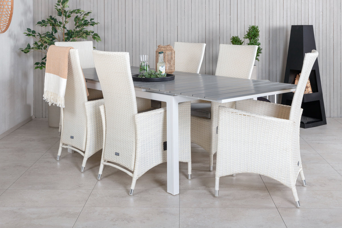 Venture Design Levels & Padova Rektangulära Matbord 160 x 100 Vit + Reclinerstolar 2-pack Vit