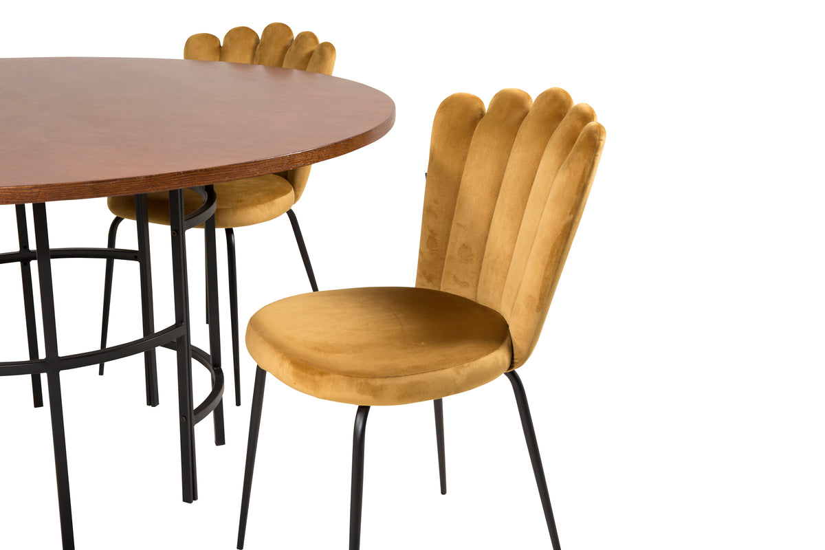 Venture Design Limhamn & Copenhagen Matstolar 2-pack Gul + Runda Matbord ⌀140 Brun
