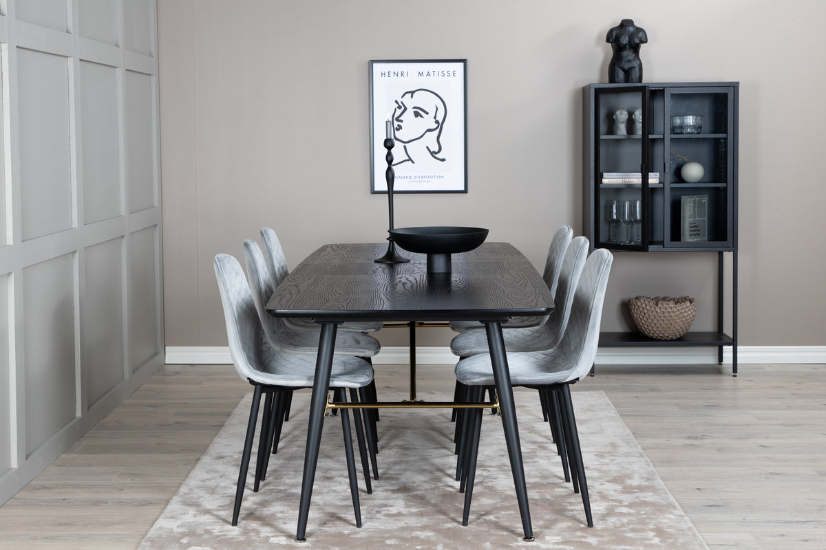 Venture Design Gold & Polar Rektangulära Matbord 180 x 85 Svart + Matstolar 2-pack Grå