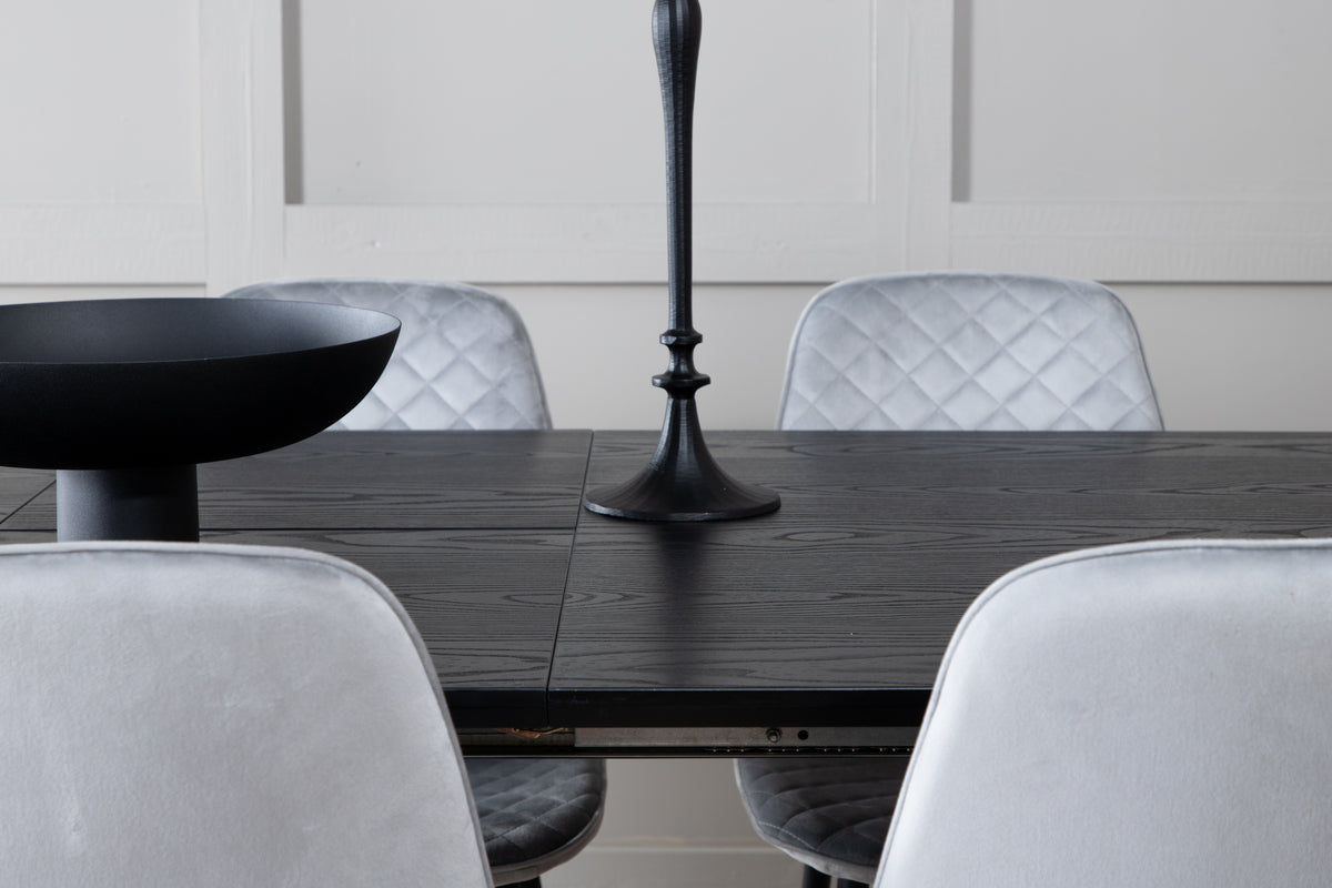 Venture Design Gold & Polar Rektangulära Matbord 180 x 85 Svart + Matstolar 2-pack Grå
