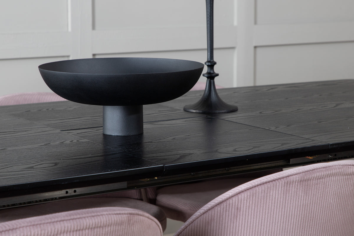 Venture Design Gold & Velvet Rektangulära Matbord 180 x 85 Svart + Matstolar 2-pack Gammelrosa
