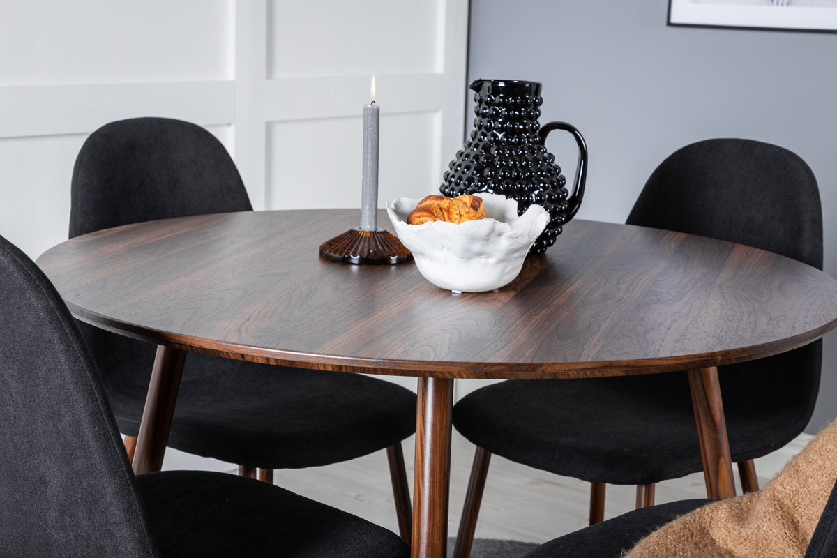 Venture Design Plaza & Polar Runda Matbord ⌀100 Valnöt + Matstolar 2-pack Svart