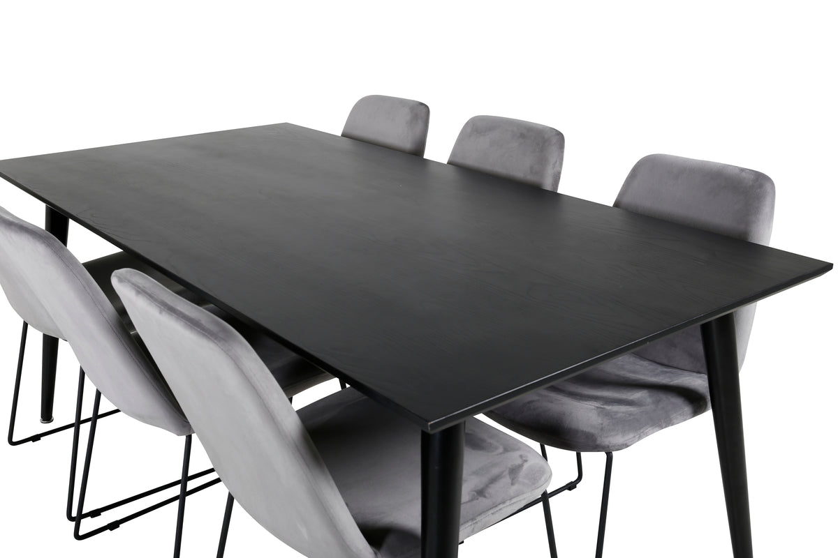Venture Design Muce & Dipp Matstolar 2-pack Grå + Rektangulära Matbord 180 x 90 Svart