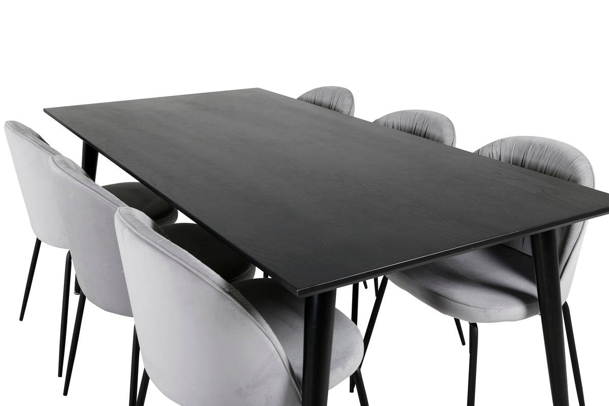 Venture Design Wrinkles & Dipp Matstolar 2-pack Grå + Rektangulära Matbord 180 x 90 Svart