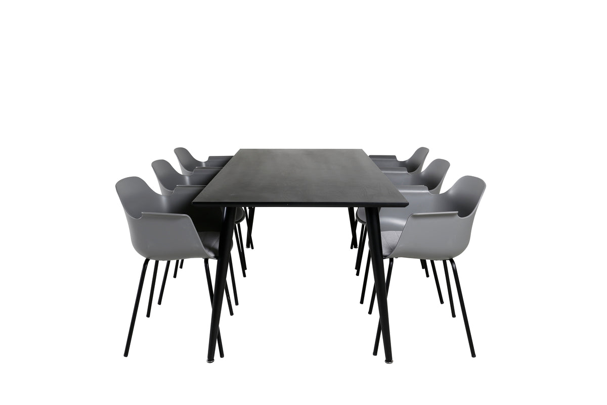 Venture Design Comfort & Dipp Matstolar 2-pack Grå + Rektangulära Matbord 180 x 90 Svart