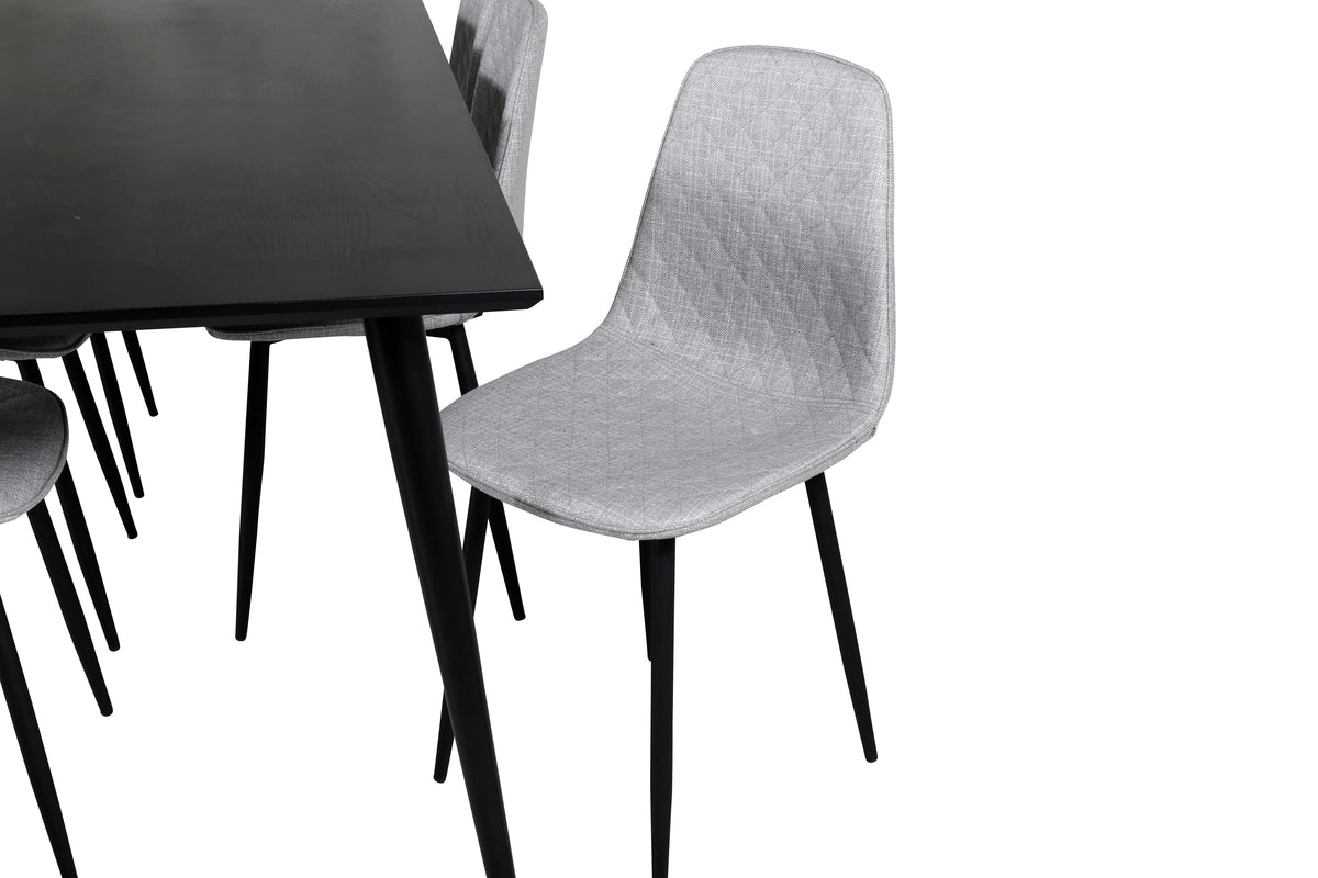 Venture Design Dipp & Polar Rektangulära Matbord 180 x 90 Svart + Matstolar 2-pack Grå