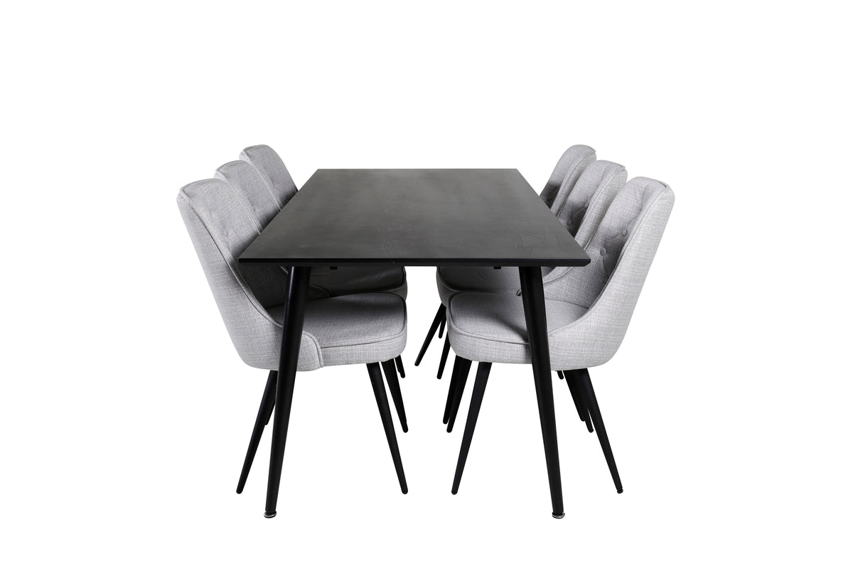 Venture Design Dipp & Velvet Deluxe Rektangulära Matbord 180 x 90 Svart + Matstolar 2-pack Grå