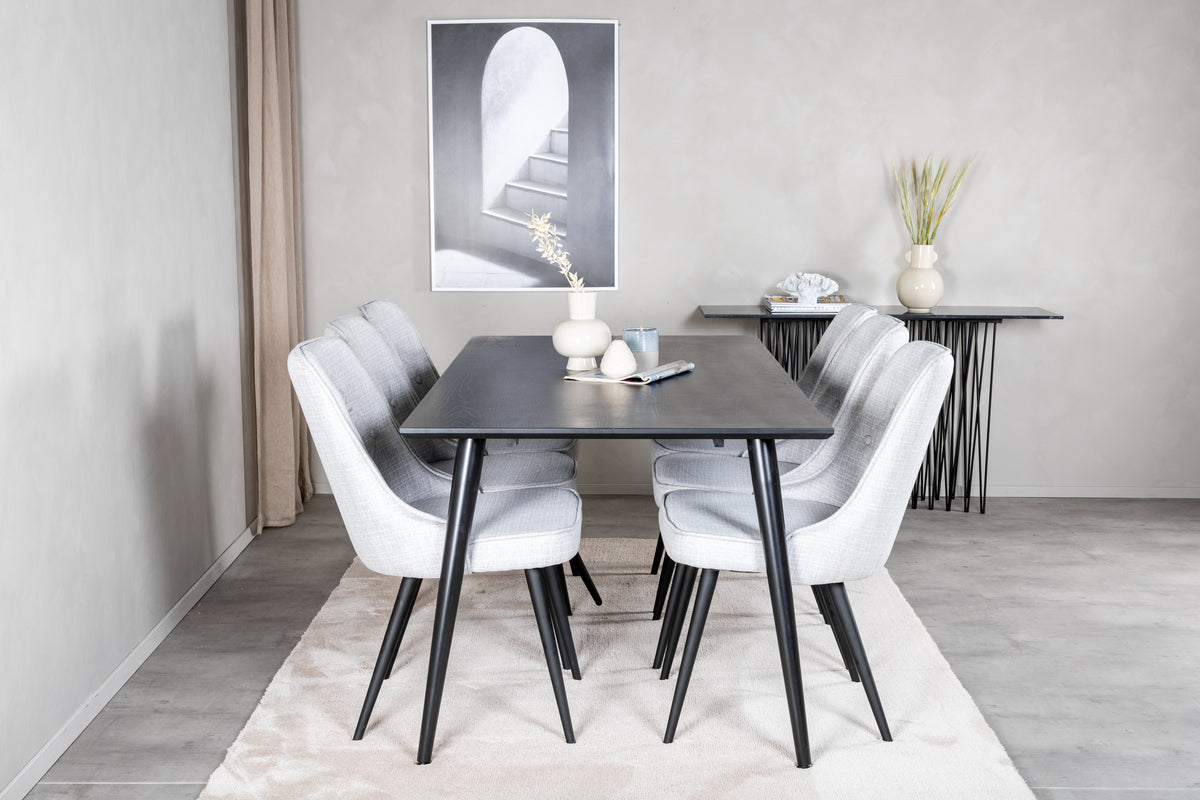 Venture Design Dipp & Velvet Deluxe Rektangulära Matbord 180 x 90 Svart + Matstolar 2-pack Grå