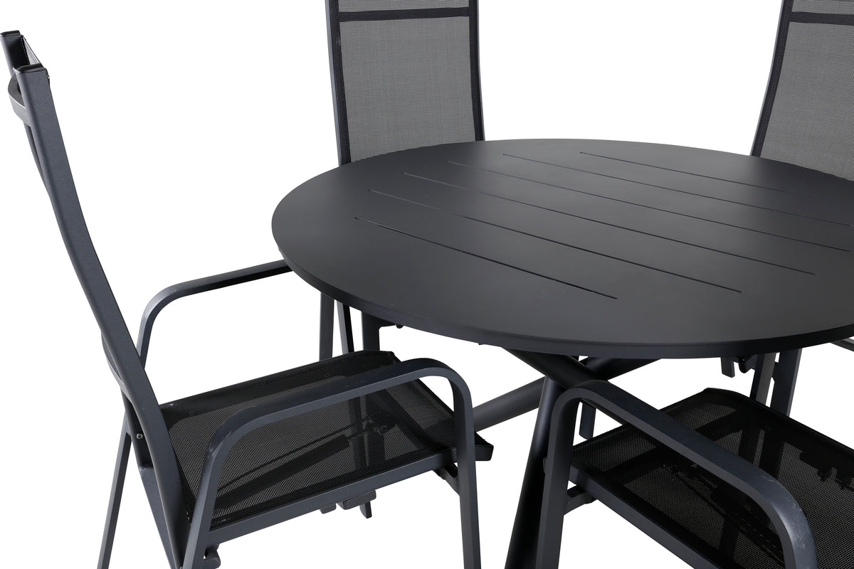 Venture Design Alma & Copacabana Matbord ⌀120 + Reclinerstolar Svart