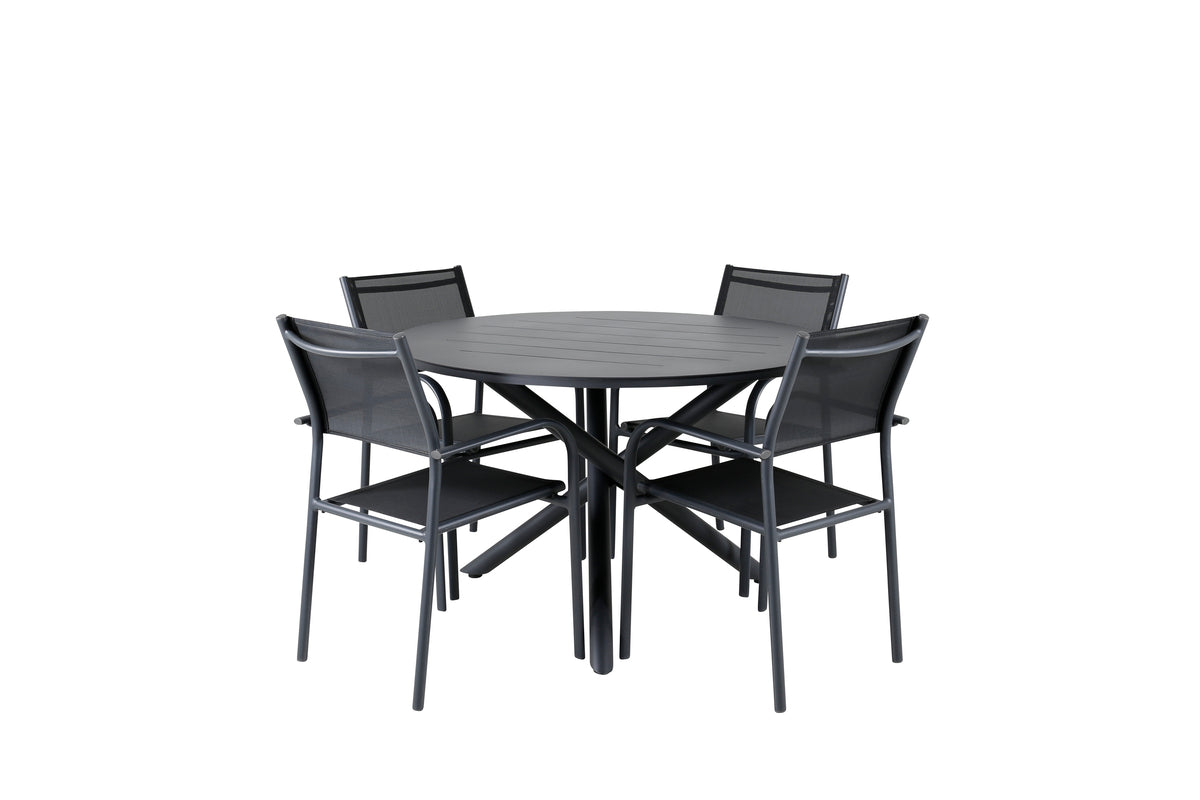 Venture Design Alma & Santorini Matbord ⌀120 + Matstolar Svart