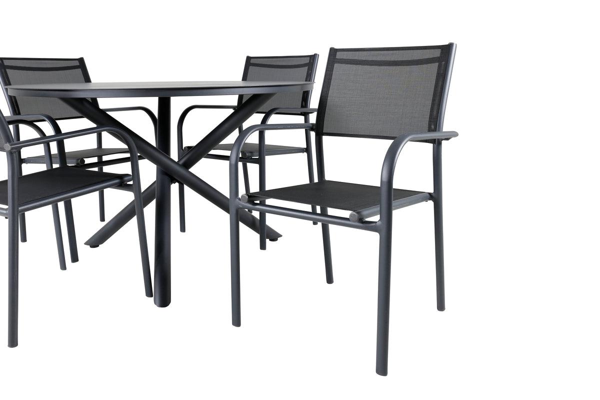 Venture Design Alma & Santorini Matbord ⌀120 + Matstolar Svart