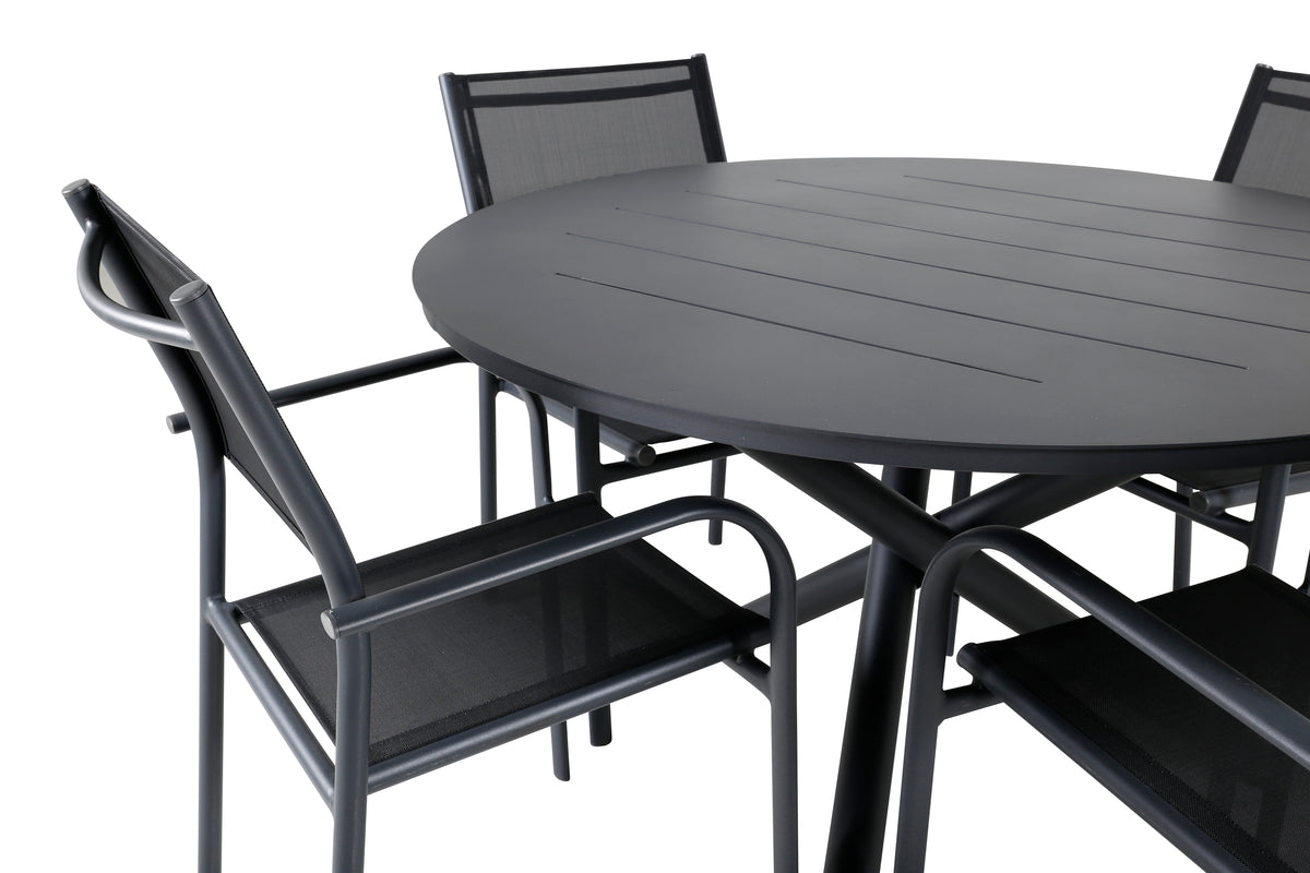 Venture Design Alma & Santorini Matbord ⌀120 + Matstolar Svart