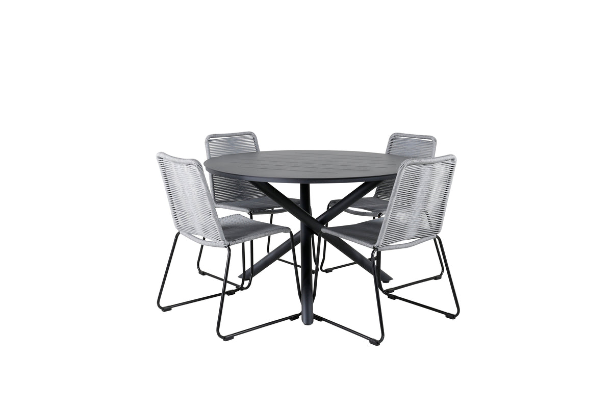Venture Design Alma & Lindos Matbord ⌀120 + Matstolar Grå