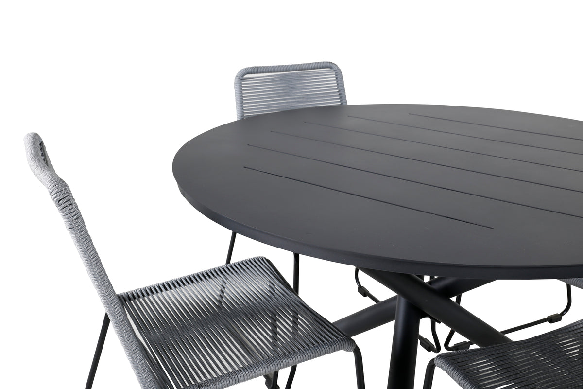 Venture Design Alma & Lindos Matbord ⌀120 + Matstolar Grå