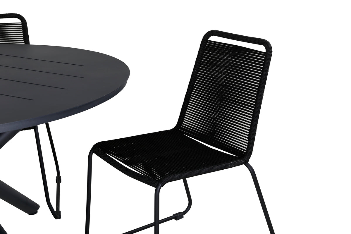 Venture Design Alma & Lindos Matbord ⌀120 + Matstolar Svart
