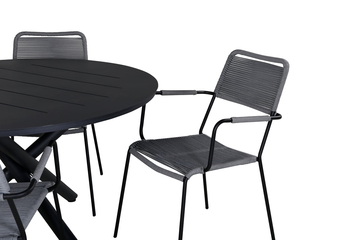 Venture Design Alma & Lindos Matbord ⌀120 + Matstolar Grå