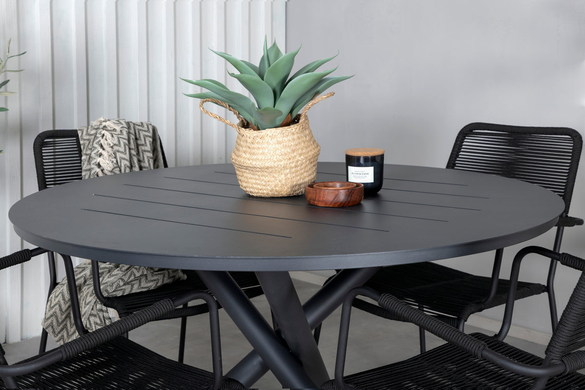 Venture Design Alma & Lindos Matbord ⌀120 + Matstolar Svart