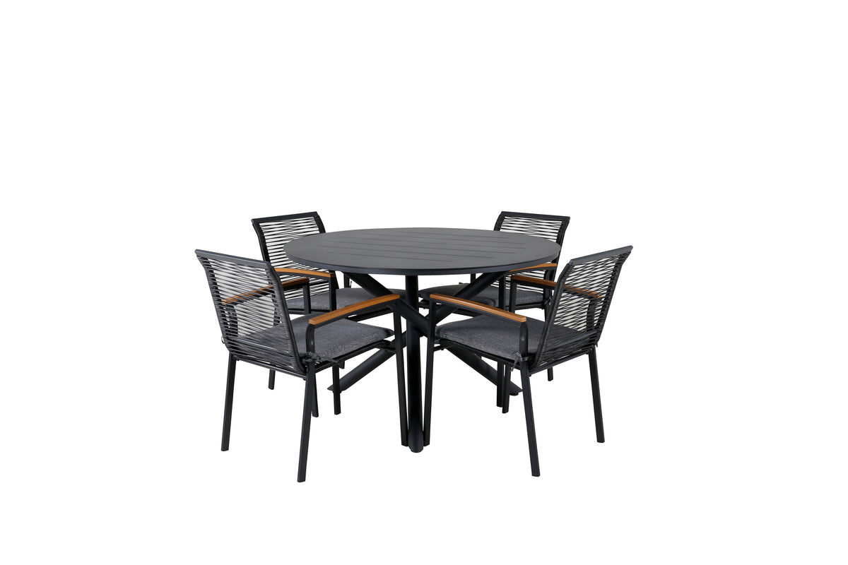 Venture Design Alma & Dallas Matbord ⌀120 + Matstolar Svart